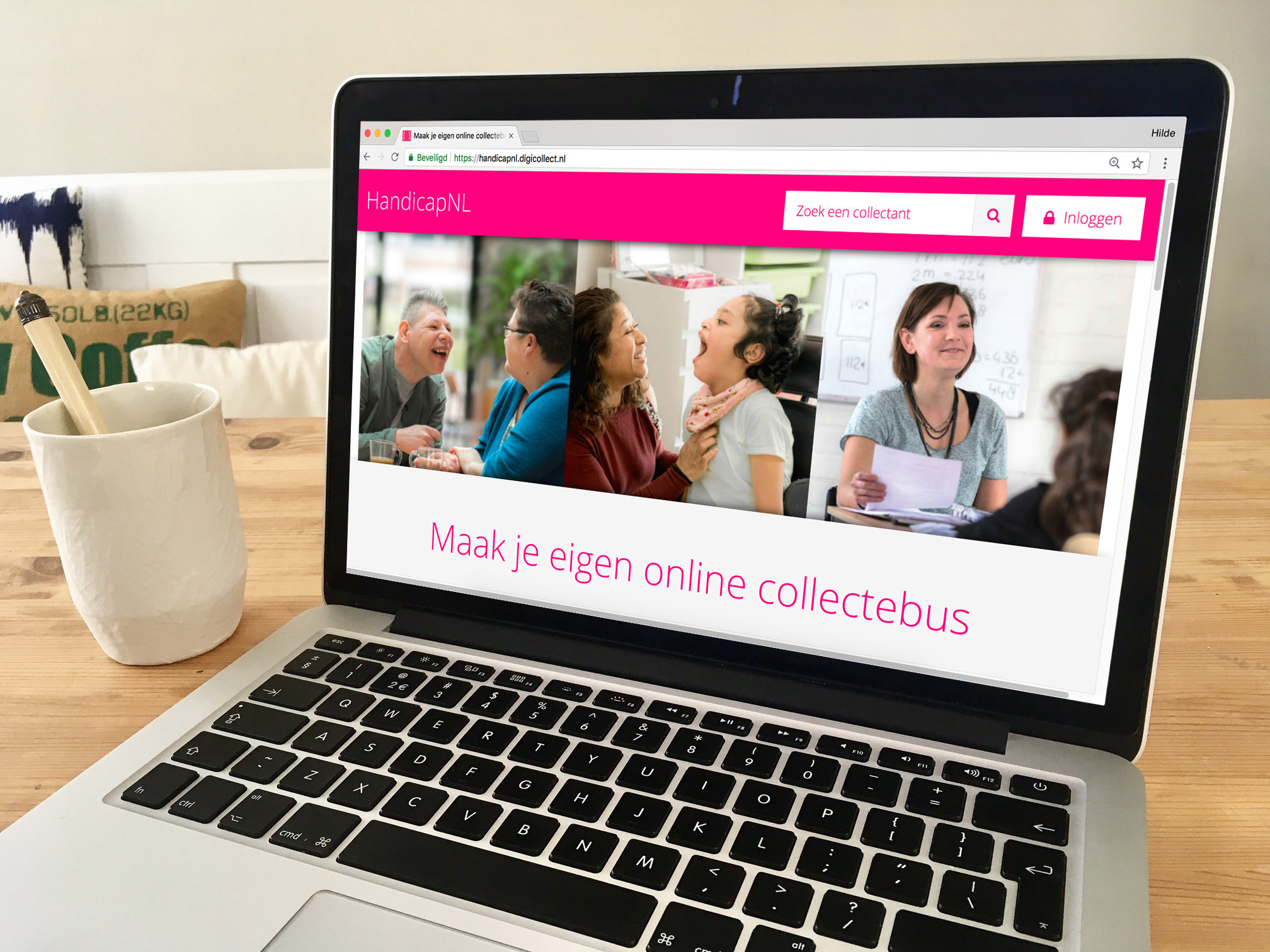 Laptop met daarop de digicollecte website van HandicapNL.